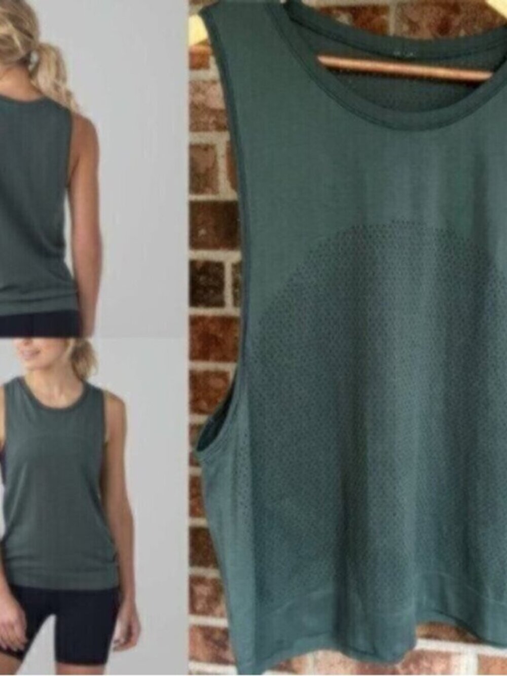 Lululemon  * ^ Breeze By  Perforated Muscle Tank II Dark Forest  EUC